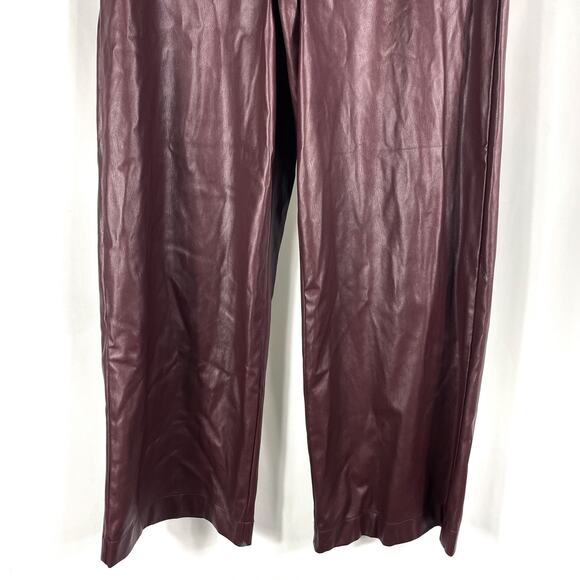 Ronny Kobo Burgundy Faux Leather Pants High Rise Wide Leg Vegan Sz 4 - Picture 6 of 12